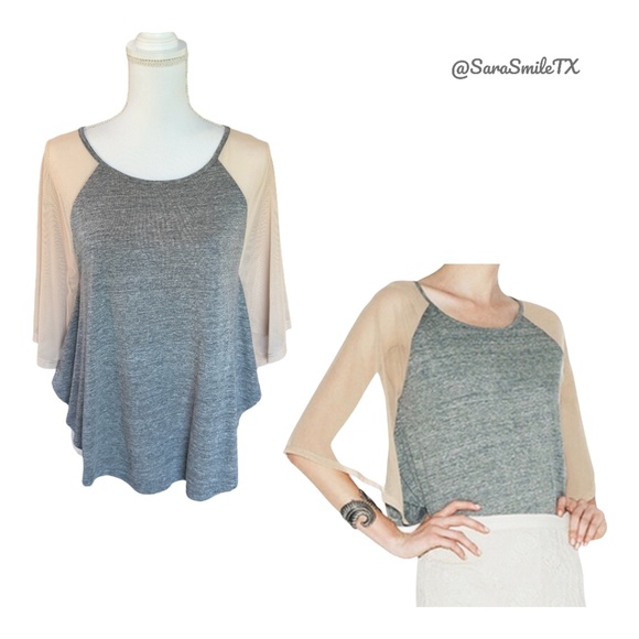 STYLEMINT Unique Heather Gray & Nude Semi-Sheer Mesh Accent Batwing Top -  NWOT - Picture 1 of 15